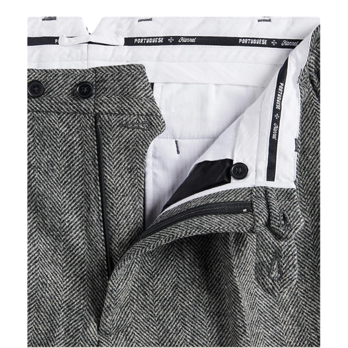 Wool Herringbone Trousers Grey - trousers